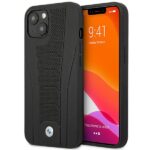 Case BMW BMHCP13MRPSLK iPhone 13 / 14 / 15 6.1" black hardcase Leather Debossed Lines