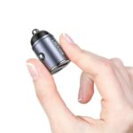 USAMS Car Charger 1xUSB+1xUSB-C C38 30WPD Fast Charge with Built-in Ring Purple CC206C - imagine 3