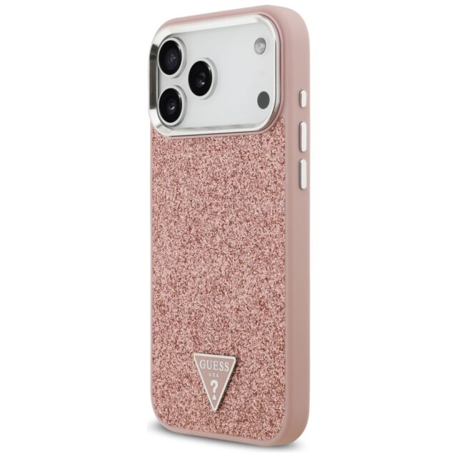 Guess Glitter Triangle Logo MagSafe Case for iPhone 17 Pro Max Pink - imagine 2