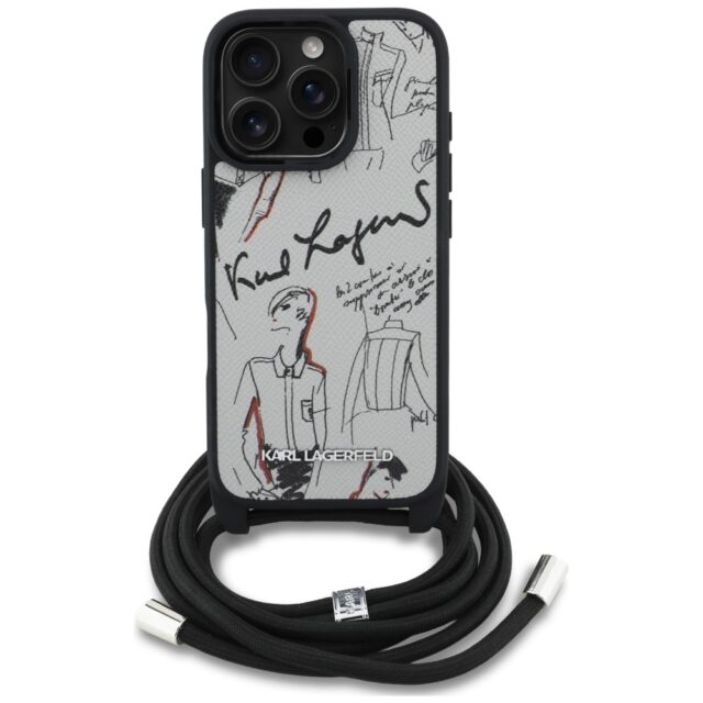 Case Karl Lagerfeld Crossbody Grained    Pattern & Logo for iPhone 16 Pro grey - imagine 2