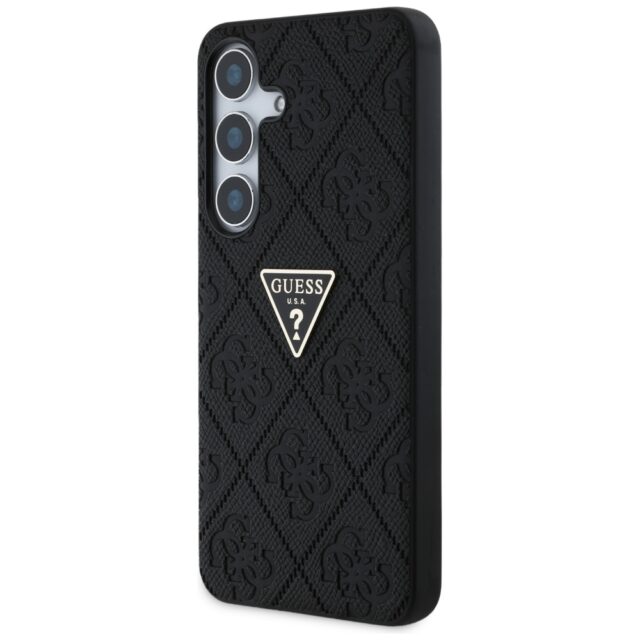 Case Guess Hot Stamp 4G Pattern Triangle Metal Logo for Samsung Galaxy S25 black - imagine 2