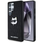 Karl Lagerfeld Leather Monogram Pin Logo Choupette Head Case for Samsung Galaxy S25 Ultra Black