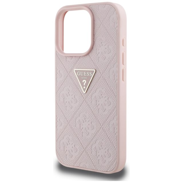 Case Guess Hot Stamp 4G Pattern Triangle Metal Logo for iPhone 16 Pro Max pink - imagine 6