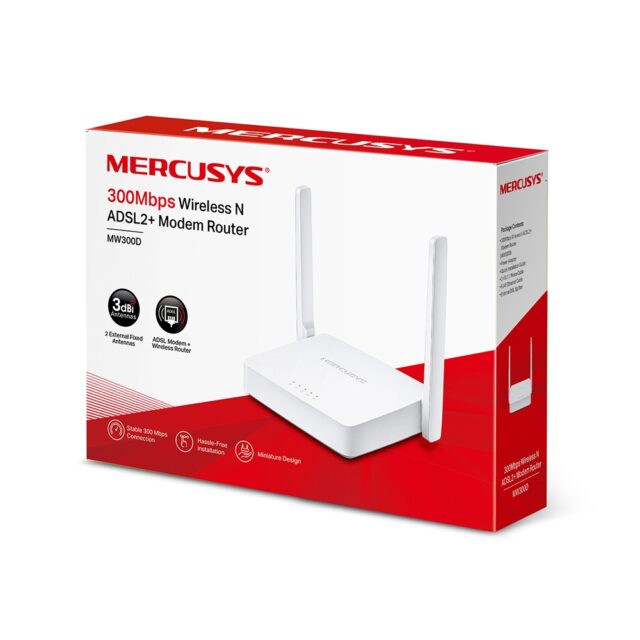 Mercusys MW300D | WiFi Router | ADSL2+, 2,4GHz, 3x RJ45 100Mb/s, 1x RJ11 - imagine 3