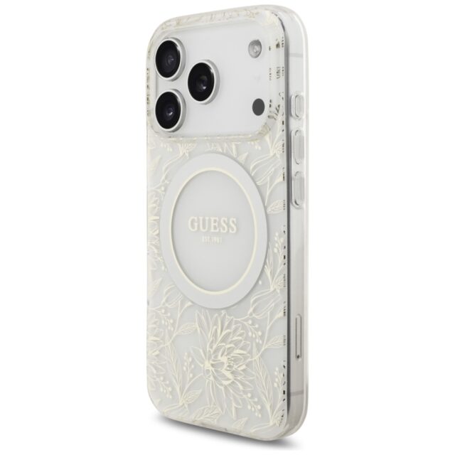 Guess IML Flowers Electro Pearl Strap MagSafe Case for iPhone 17 Pro White - imagine 3