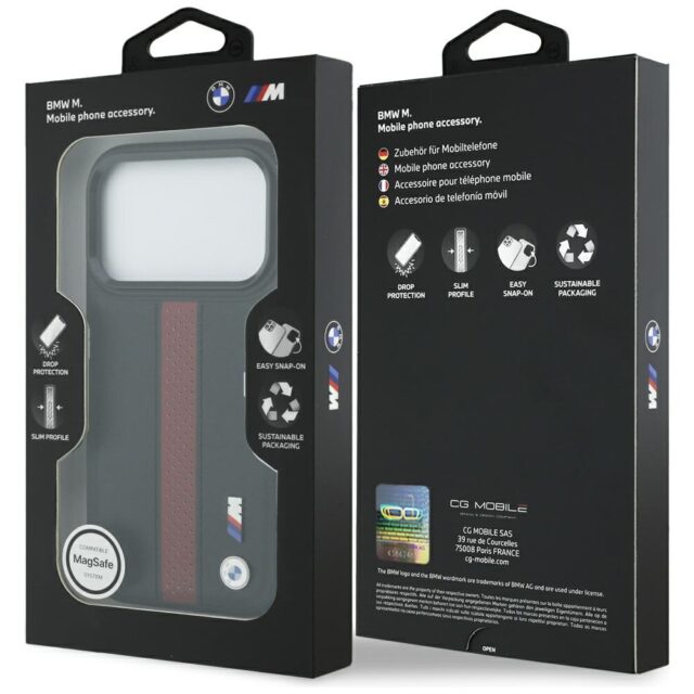 Case BMW M Perforated Stripe Logo MagSafe for iPhone 17 Pro red - imagine 8