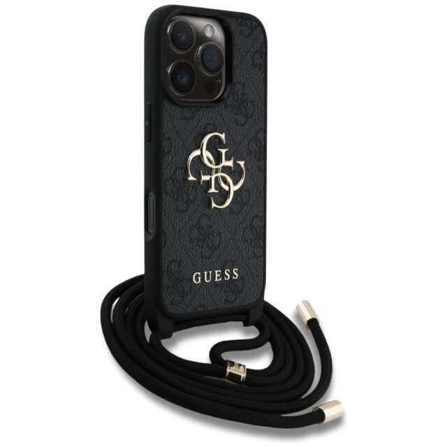 Case Guess 4G Big Logo Cord Stap Crossbody for iPhone 16 Pro Max black - imagine 3
