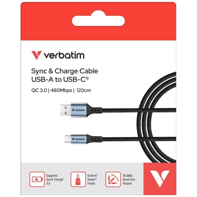 Cable Verbatim Sync & Charge USB-A to USB-C QC 120cm black 31843 - imagine 5
