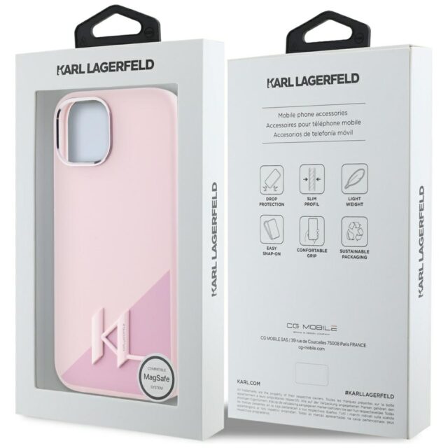 Case Karl Lagerfeld Silicone Shadow Metal Initial MagSafe for iPhone 15 pink - imagine 8