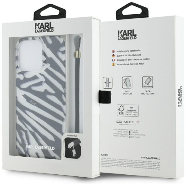 Karl Lagerfeld KLHCP15XHZBPKCCK iPhone 15 Pro Max 6.7" black hardcase IML Zebra Pattern & Cord - imagine 7