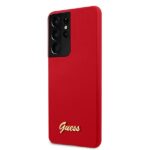 Guess GUHCS21LLSLMGRE S21 Ultra G998 red hardcase Silicone Script Metal Logo - imagine 2