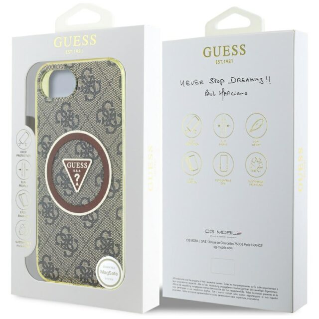Case Guess IML Metal Glitter 4G Circle Triangle MagSafe for iPhone 16e brown - imagine 8