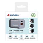 Verbatim GaN 35W Wall Charger USB-C/USB-A + EU/UK/US Adapter GNC-35 32200 - imagine 3