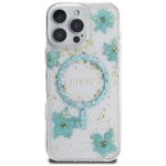Case Guess Resin Flowers Glitter MagSafe for iPhone 16 Pro turquoise - imagine 3