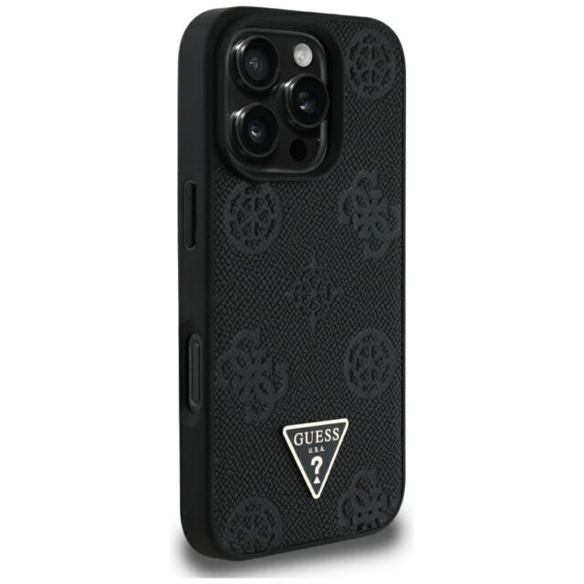 Case Guess Grained Hot Stamp Peony Triangle Logo MagSafe for iPhone 16 Pro Max black - imagine 4
