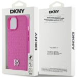 DKNY DKHMP15SPSHRPSP iPhone 15 / 14 / 13 6.1 inch pink hardcase Leather Pattern Metal Logo MagSafe - imagine 8