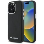 Case Karl Lagerfeld Saffiano Full Wrapped Elongated Metal Logo MagSafe for iPhone 16 Pro Max black