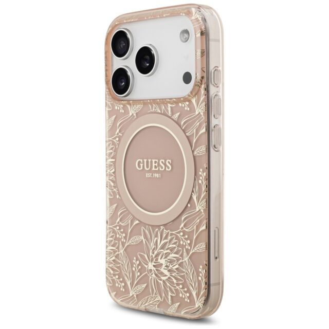 Guess IML Flowers Electro Pearl Strap MagSafe Case for iPhone 17 Pro Pink - imagine 3