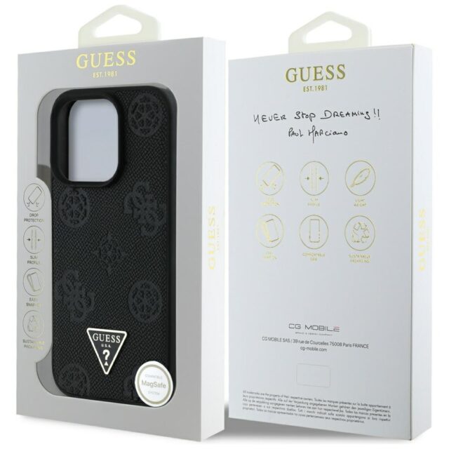 Case Guess Grained Hot Stamp Peony Triangle Logo MagSafe for iPhone 16 Pro Max black - imagine 8