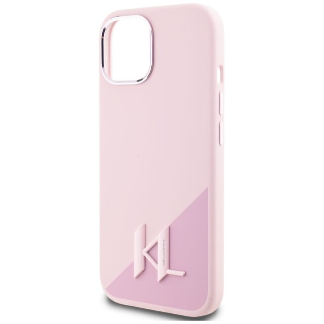 Case Karl Lagerfeld Silicone Shadow Metal Initial MagSafe for iPhone 15 pink - imagine 6