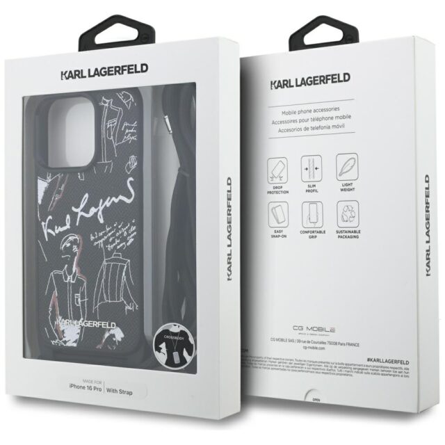 Case Karl Lagerfeld Crossbody Grained  Pattern & Logo for iPhone 16 Pro black - imagine 7