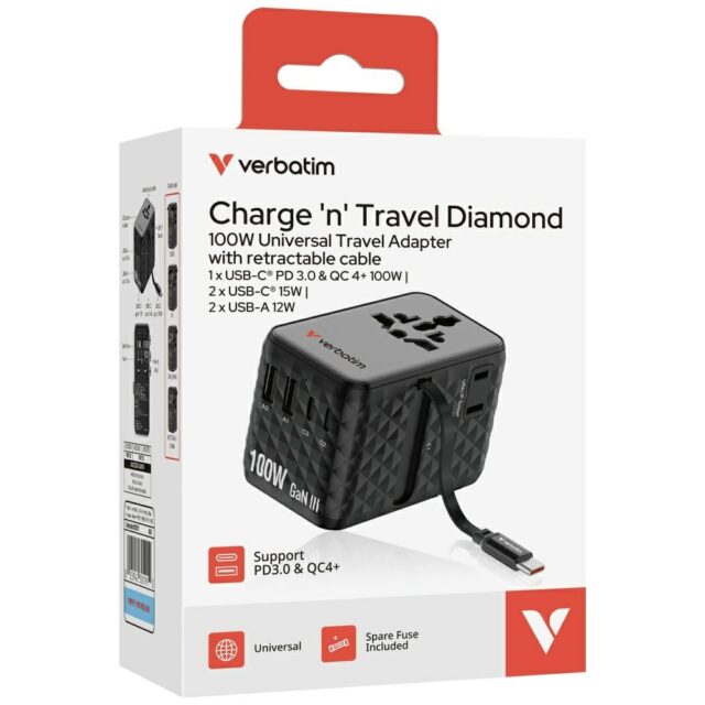 Verbatim Travel Adapter EU/UK/US GaN   2xUSB-C/2xUSB-A/1xUSB-C PD 100W black 30191 - imagine 7