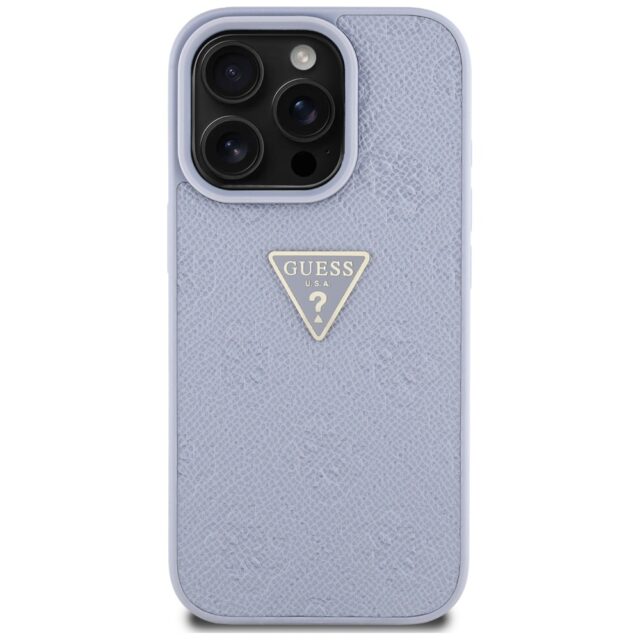 Case Guess Hot Stamp 4G Pattern Triangle Metal Logo for iPhone 16 Pro purple - imagine 3