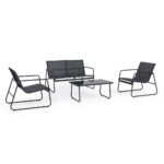 Black Forest Garden Furniture Set, Texteline Two Chairs + Lounger + Folding Table Black - imagine 2