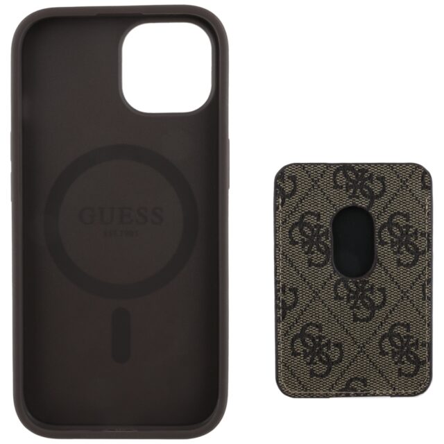 Case Guess 4G Stripes with wallet Magsafe for iPhone 15 brown - imagine 5