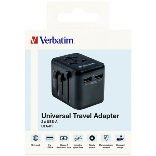 Verbatim Travel Adapter EU/UK/US 2xUSB-A UTA-01 black 49543 - imagine 8