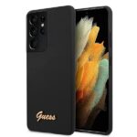 Guess GUHCS21LLSLMGBK S21 Ultra G998 black hardcase Silicone Script Metal Logo