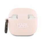 Karl Lagerfeld KLA4RUNCHP AirPods 4 cover pink Silicone Choupette Head 3D - imagine 2