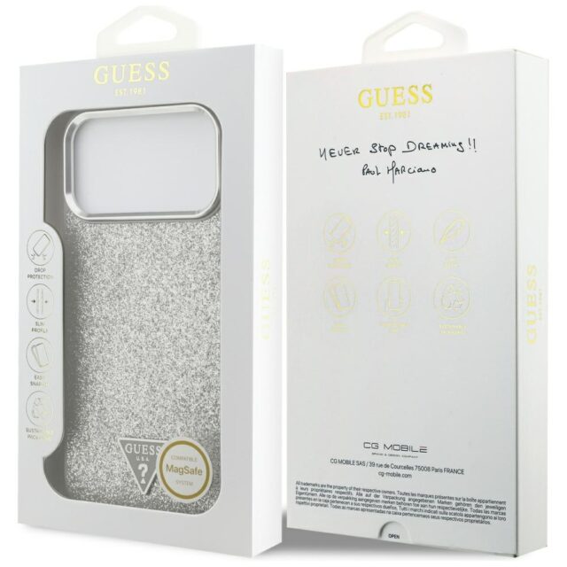 Case Guess Glitter Triangle Logo MagSafe for iPhone 17 Pro Max silver - imagine 8