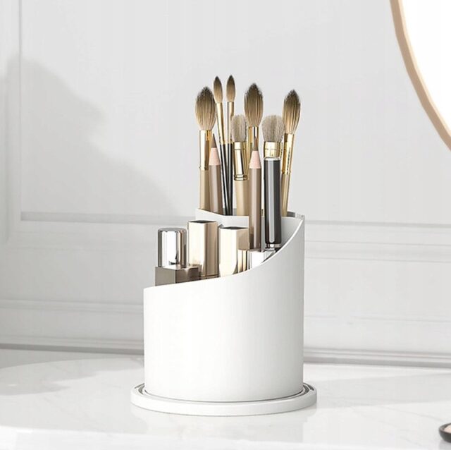 Extralink Cosmetics Box, White Rotating Organizer for Brushes and Lipsticks - imagine 2