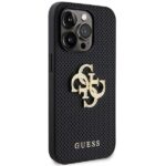 Guess GUHCP15LPSP4LGK iPhone 15 Pro 6.1" black hardcase Leather Perforated 4G Glitter Logo - imagine 4
