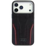 Case Audi R8 Genuine Leather MagSafe for iPhone 17 Pro black-red