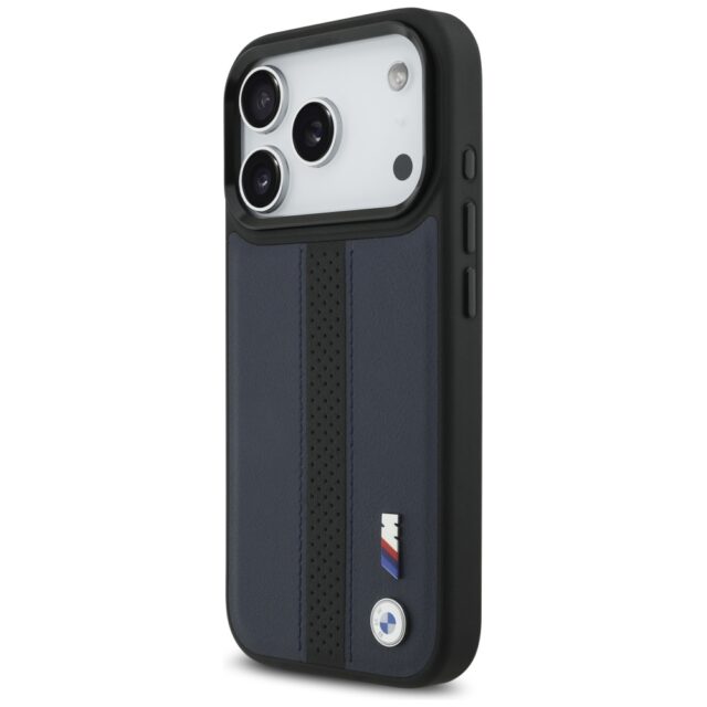 Case BMW M Perforated Stripe Logo MagSafe for iPhone 17 Pro navy blue - imagine 2