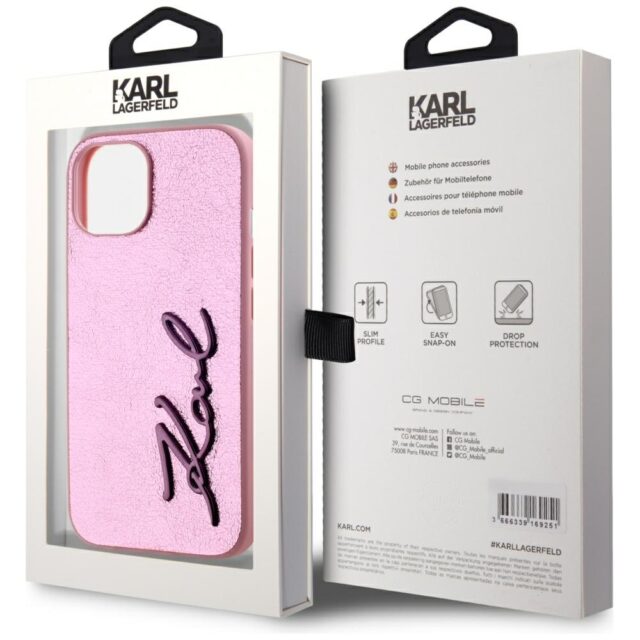 Case Karl Lagerfeld Wrinkled Metal Signature for iPhone 15 pink - imagine 8