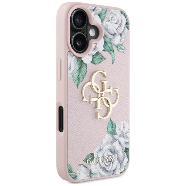 Case Guess Grained Roses Big 4G logo for iPhone 16 pink - imagine 4
