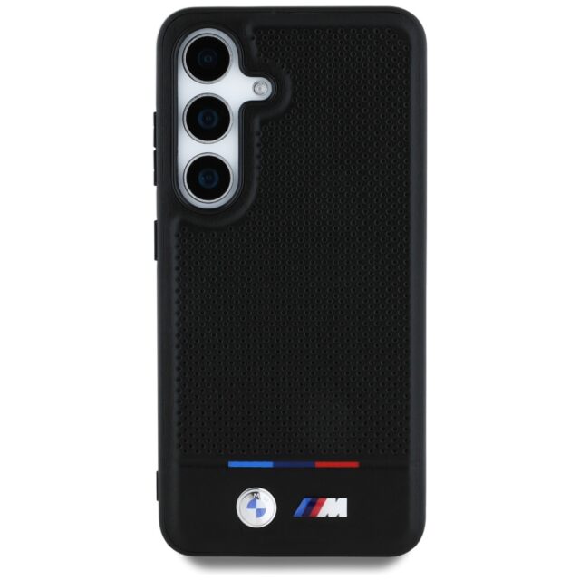 Case BMW Leather Tricolor Stripe MagSafe for Samsung Galaxy S25 black - imagine 3