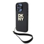 DKNY DKHCP15LPBSWSK iPhone 15 Pro 6.1 inch black hardcase with Wrist Strap and Stock Logo