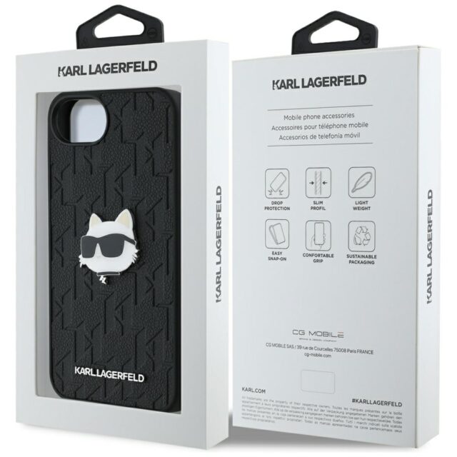 Case Karl Lagerfeld Monogram Choupette Head Pin for iPhone 16e black - imagine 8