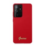 Guess GUHCS21LLSLMGRE S21 Ultra G998 red hardcase Silicone Script Metal Logo - imagine 3