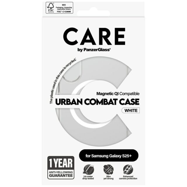 CARE by PanzerGlass Flagship Urban Combat White QI Case for Samsung Galaxy S25+ Transparent - imagine 4