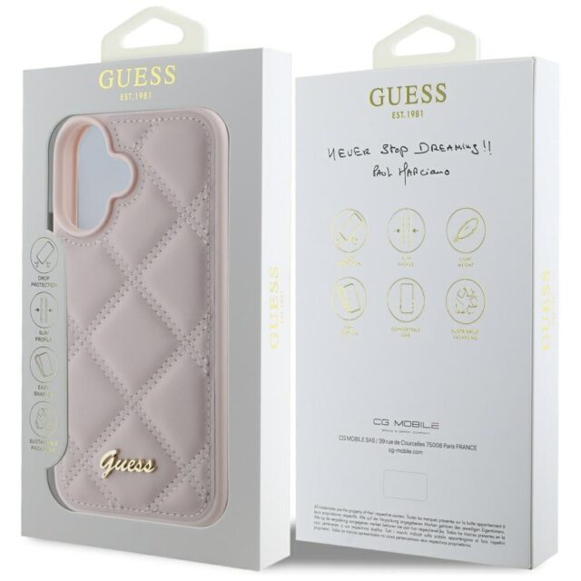 Guess GUHCP16SPSQSQSP iPhone 16 6.1" pink hardcase Quiled Metal Logo - imagine 8
