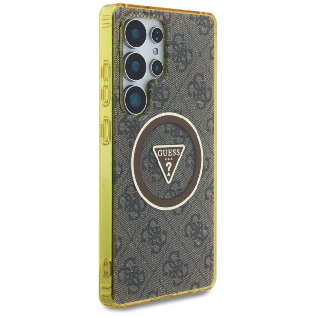 Case Guess 4G Glitter Triangle Buttons MagSafe for Samsung Galaxy S25 Ultra brown - imagine 4