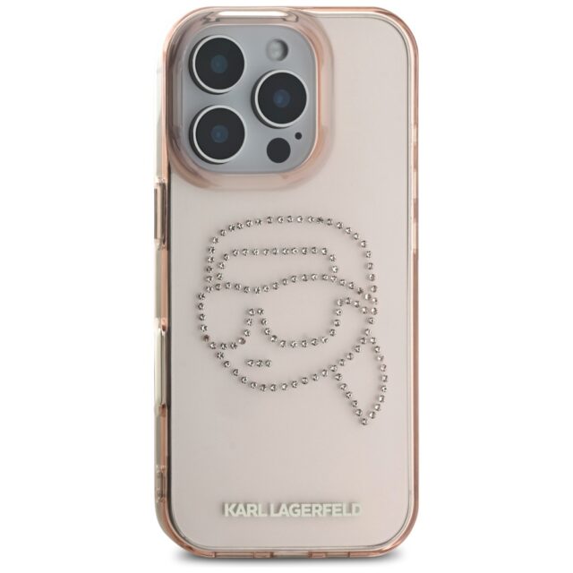 Case Karl Lagerfeld IML Rhinestones Karl Head for iPhone 16 Pro Max pink - imagine 3