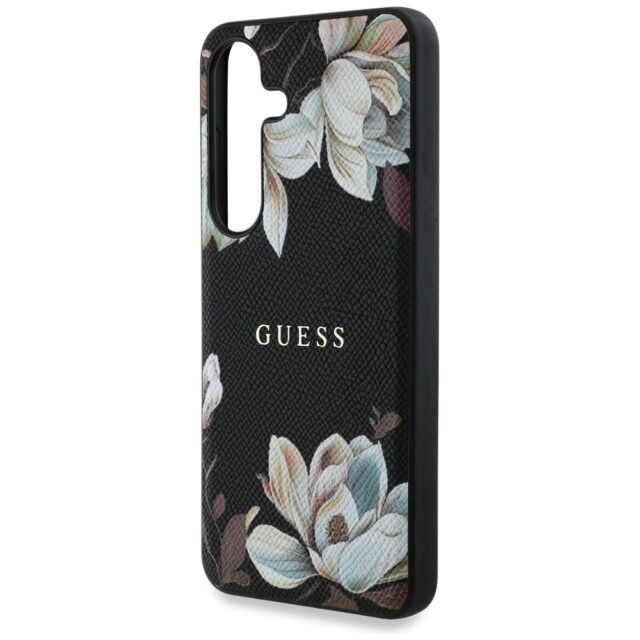 Case Guess Grained Printed Flower Pattern MagSafe to Samsung Galaxy S25 black - imagine 6
