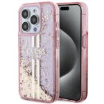 Guess GUHCP15LLFCSEGP iPhone 15 Pro 6.1" pink hardcase Liquid Glitter Gold Stripes