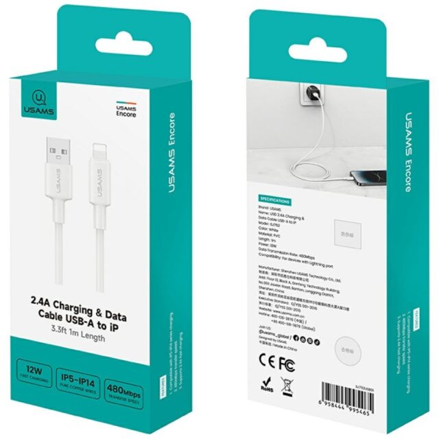 USAMS U90 cable 2.4A USB-A to Lightning white - imagine 4